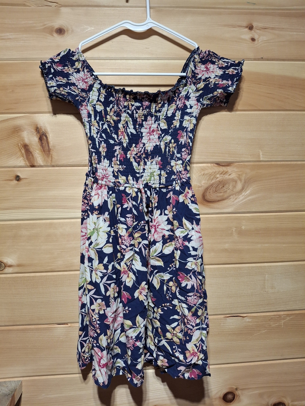 Xhilaration Navy Floral Off-Shoulder Midi Dress